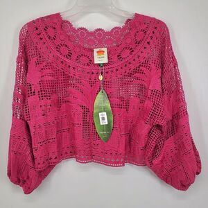 Women's Farm Rio Alucina Luz Guipire Pink‎ Lace Blouse Size XL NEW